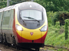 
Virgin train on WCML at Carnforth station, May 2009